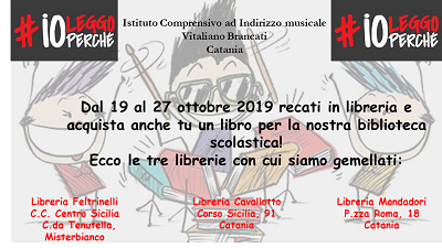 locandina dell'evento con le librerie convenzionate (Feltrinelli, Cavallotto, Mondadori)